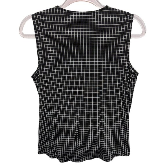 WHBM Windowpane Drapey Faux Wrap Surplice Crepe Knit Tank Top Blouse - Picture 3 of 4